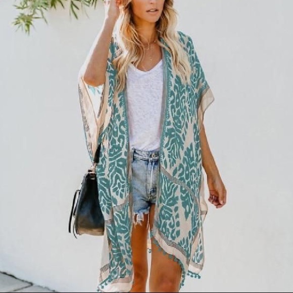 New Floral Open Front Midi Kimono Duster - Picture 3 of 5